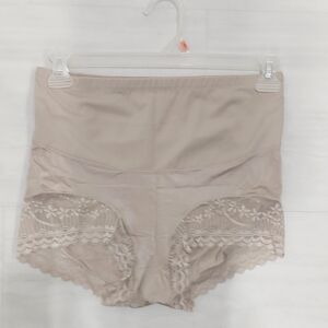 Lace Trim High-Waist Briefs 2XL- Cream